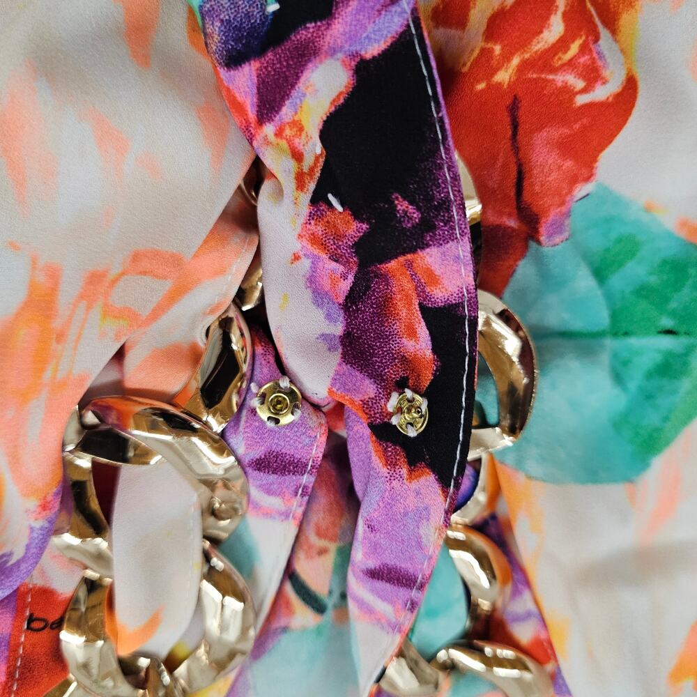 Bebe Blouse Womens Size Small Multicolor Floral Sleeveless Wrap Top Embellished - Picture 9 of 16